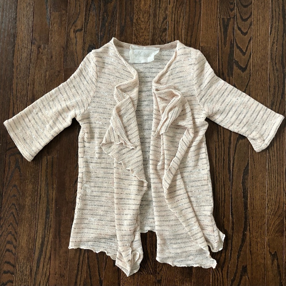 Marilu’ Women’s OSFM Linen 1/2 Sleeves Open Front Waterfall Beige Knit Sweater